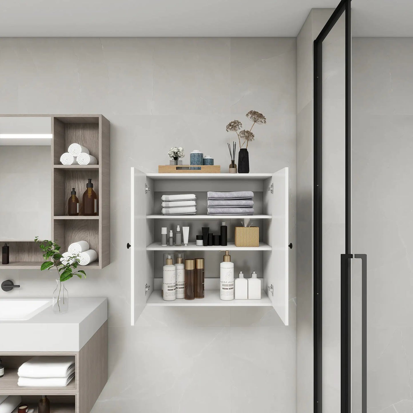 Elegance Wood Closet Organizer with Doors and Shelves
