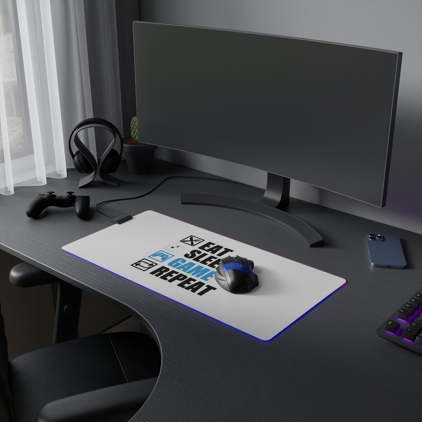 Eat Sleep Game Repeat LED Gaming Mouse Pad