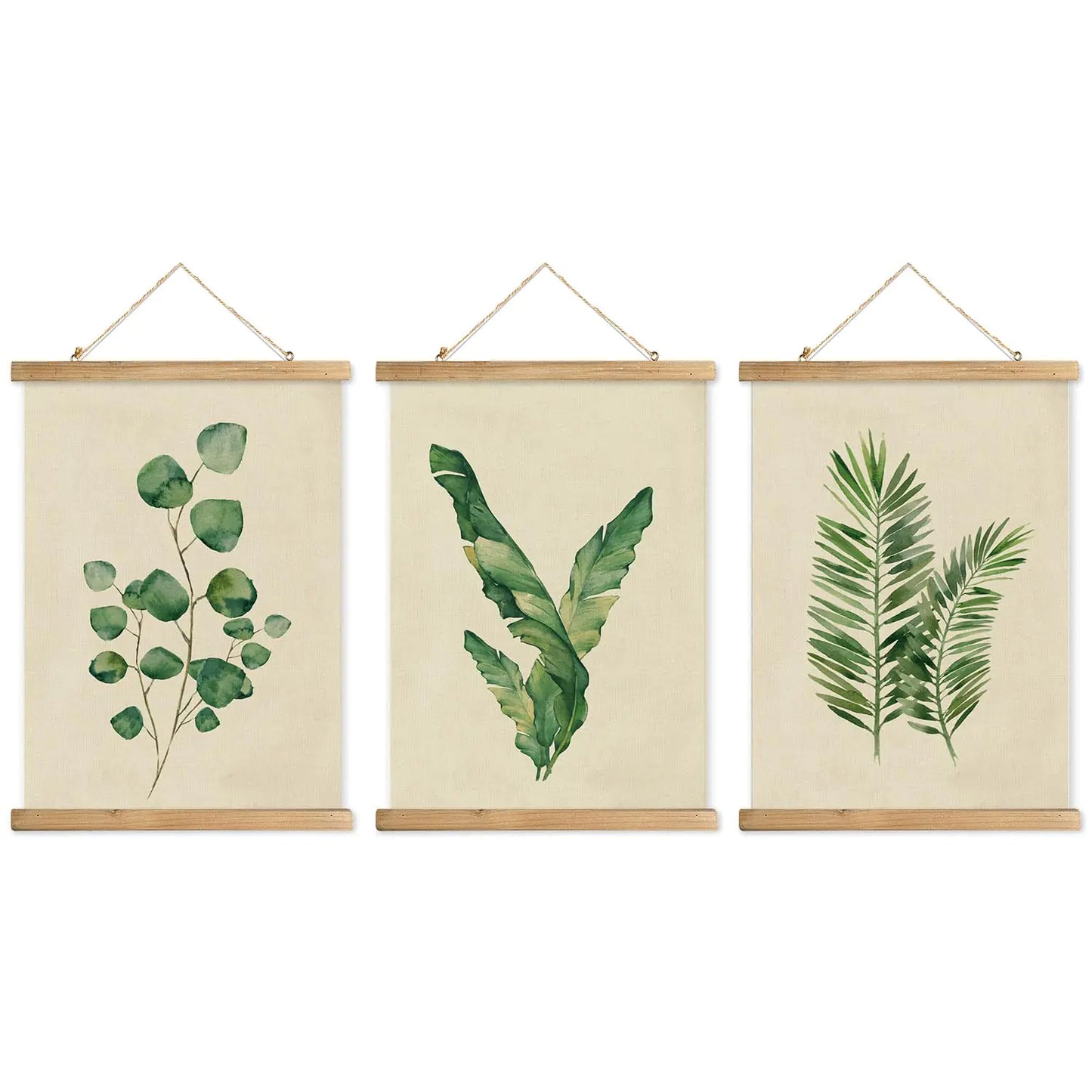 3-Piece Verdant Plant Prints with Wood Hangers