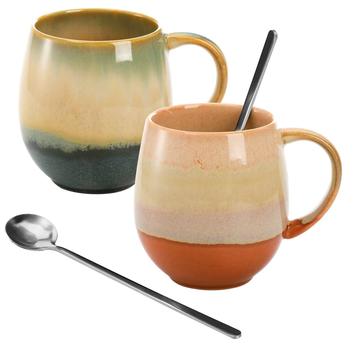 Elegant 16 Oz Ceramic Mug Set with Spoons