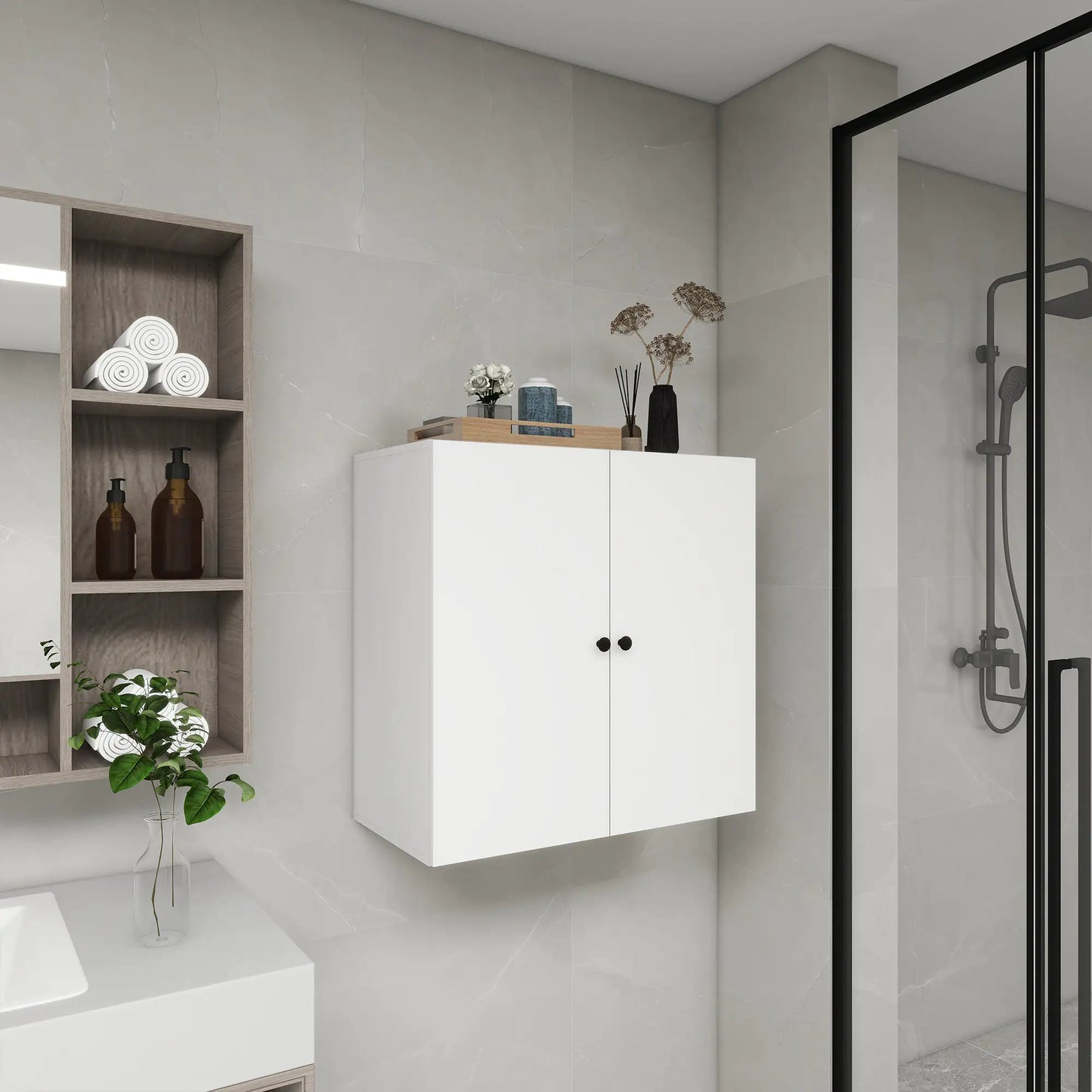 Elegance Wood Closet Organizer with Doors and Shelves