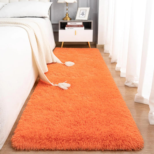 Cozy Orange Shaggy Runner Rug 2x6