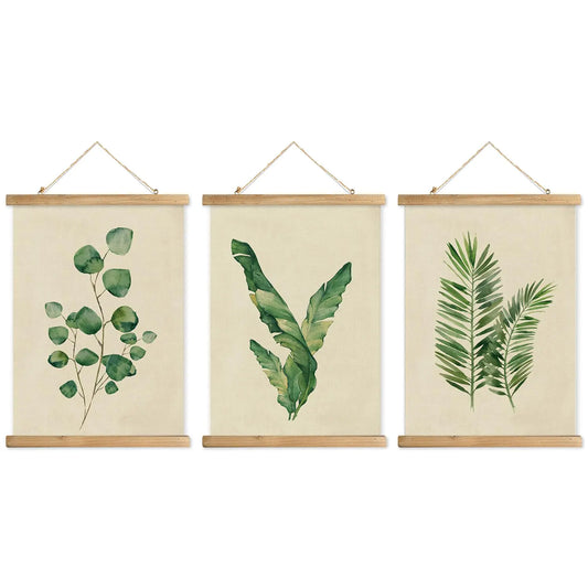 3-Piece Verdant Plant Prints with Wood Hangers